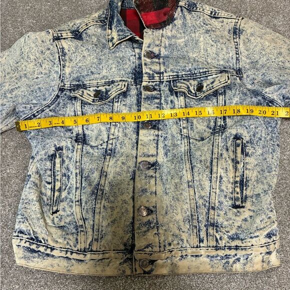 Vintage Bristol Blues Acid Wash Denim Jacket Red Plaid Lined 80s Workwear Unisex - Picture 6 of 7